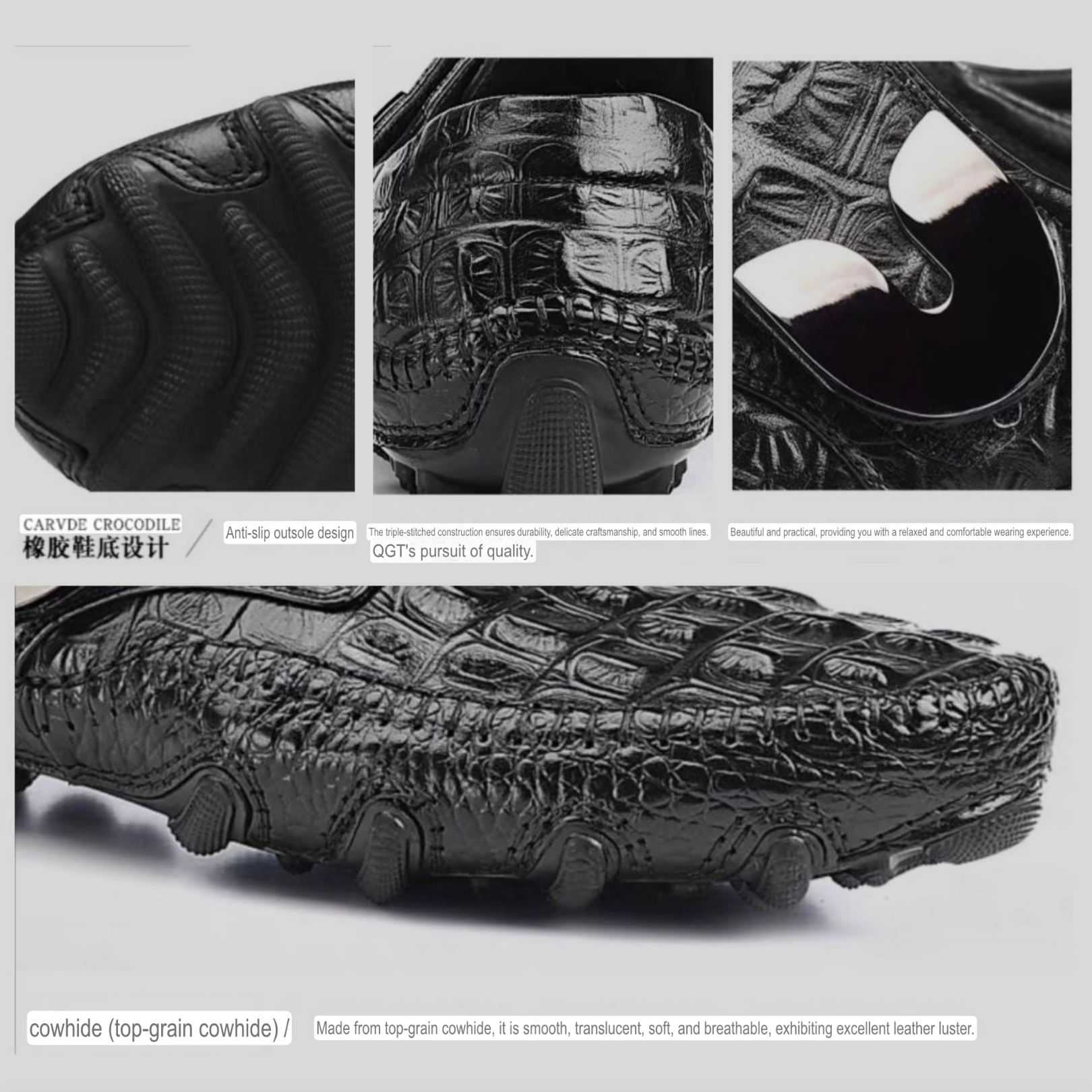 Men's Leather Crocodile Pattern Loafers - Image 10