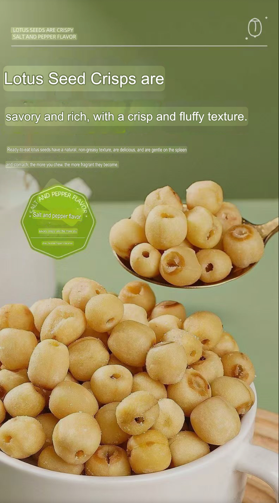 Natural Lotus Seed Crisps – Salt & Pepper Flavor